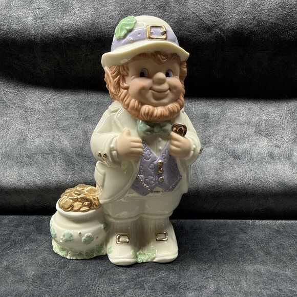 LENOX St. Patrick's Day Leprechaun W/Gold Trim & Pot of Gold Coins - Picture 1 of 5